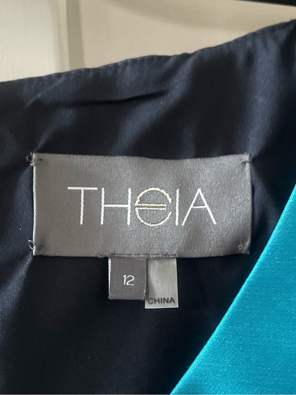 Theia Teal and Black Colorblock Midi Dress - Picture 3 of 7